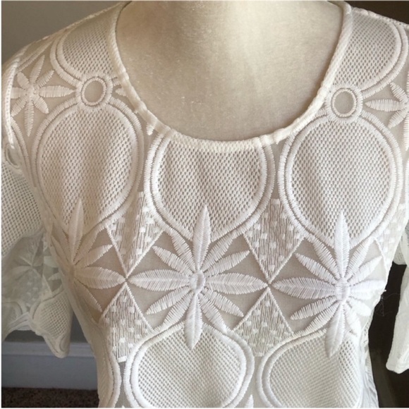 Main Strip Off White Sheer Knit Pattern Blouse - Picture 3 of 10